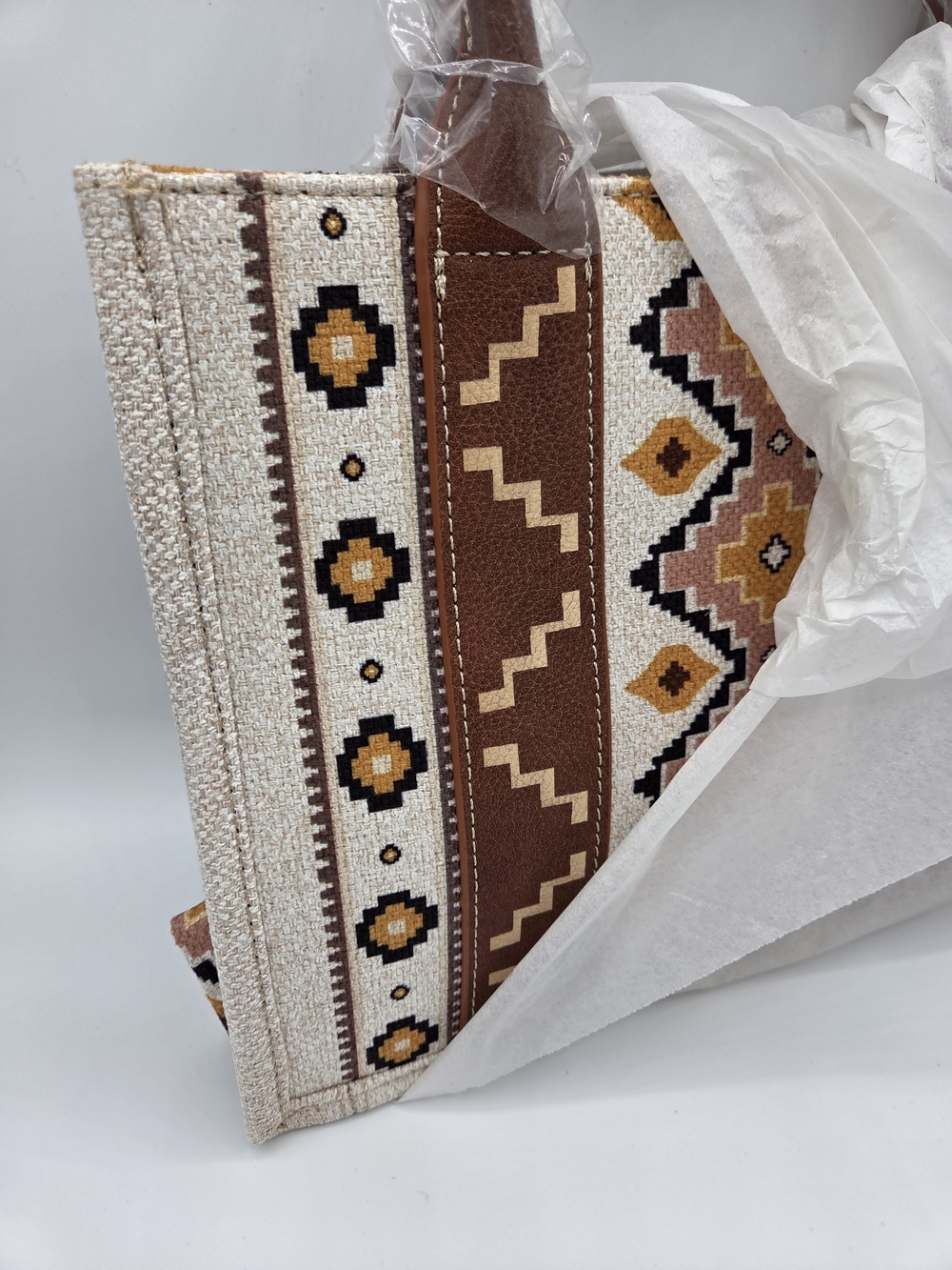 Wrangler Cream and Brown Boho Embroidered Hobo Tote